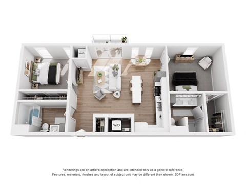 Floor plan for 2 beds, 2 baths, 1031 sqft
